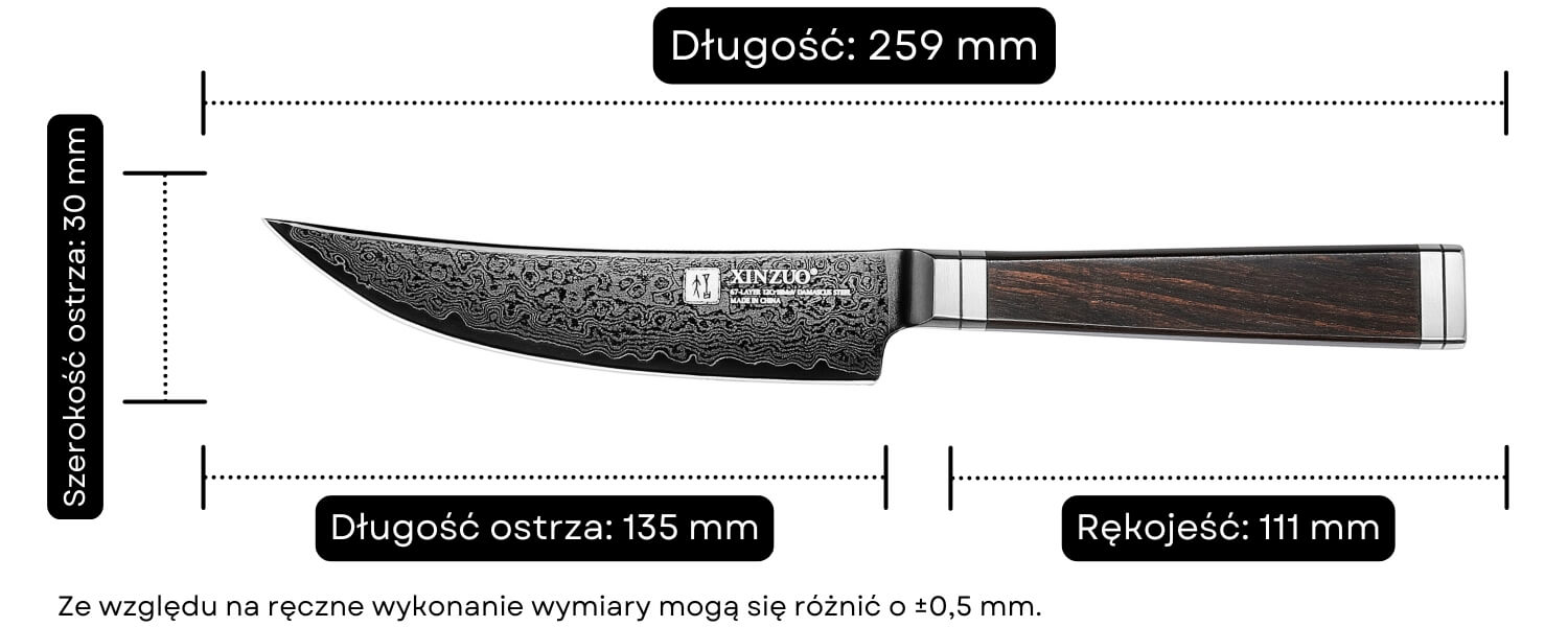 Wymiary noża do steków XinZuo Ji X08E
